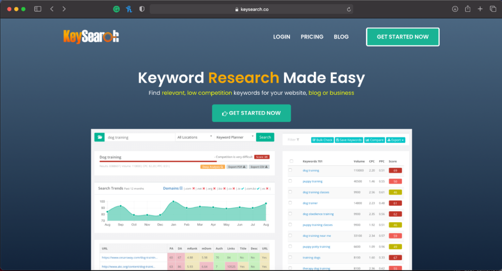 Using Keysearch to find keyword information