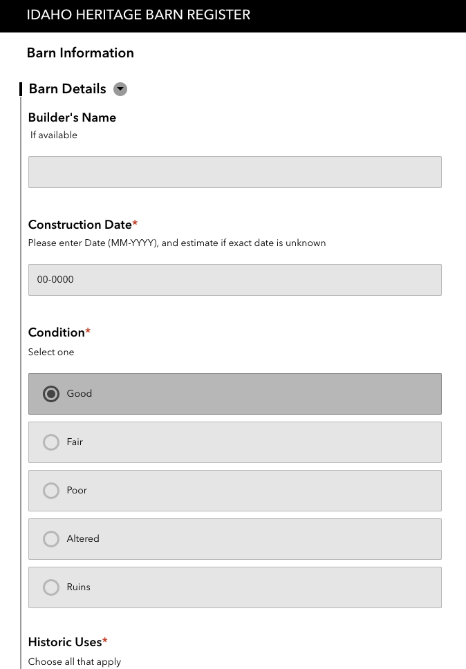 Idaho Barn Registry Survey 123 Form